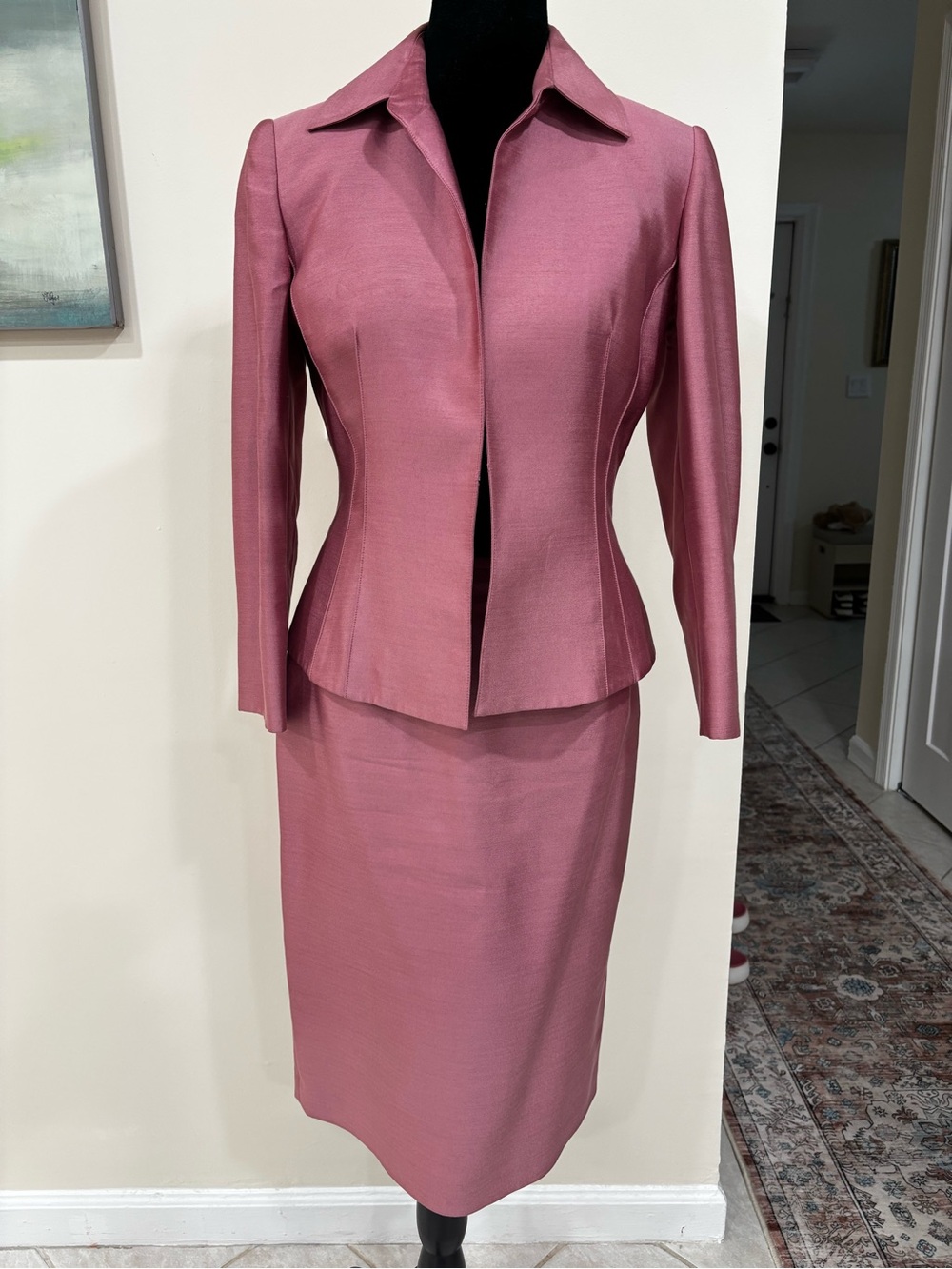 Albert Nipon Pink Collared Jacket and skirt suit
